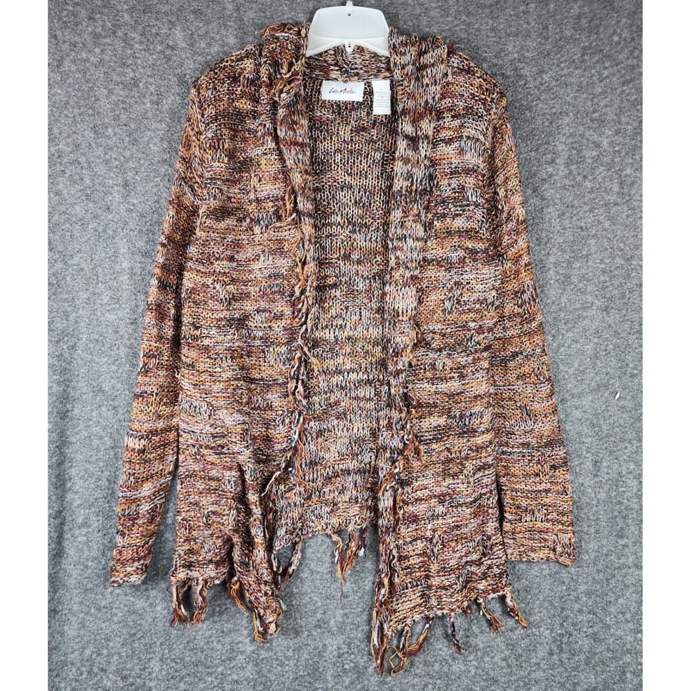 Le Moda Cardigan Womens L LDS-8902 Multicolor Fringe Trim Open Front EUC